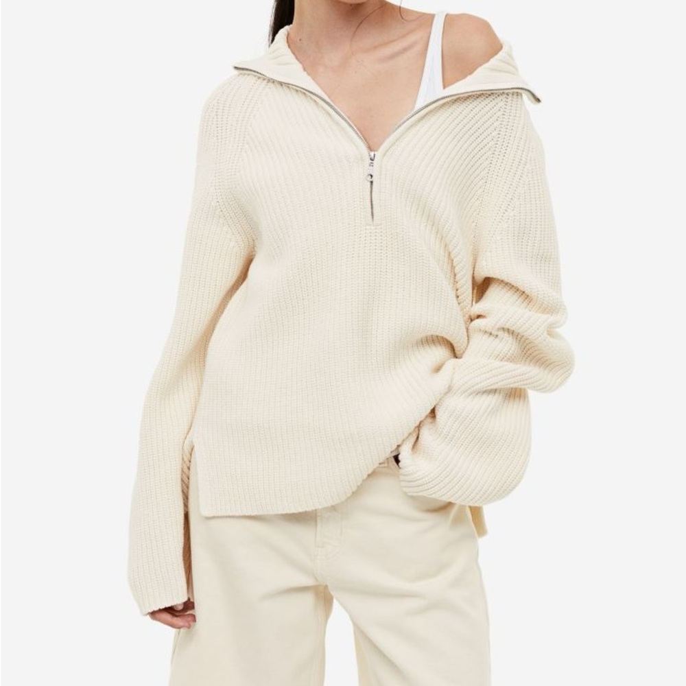 H&M Cream Knit Half-zip Sweater
